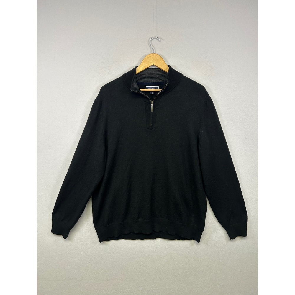 Dark Academia Club Room‎ Mens XXL Black Merino Wool Blend Quarter Zip Sweater
